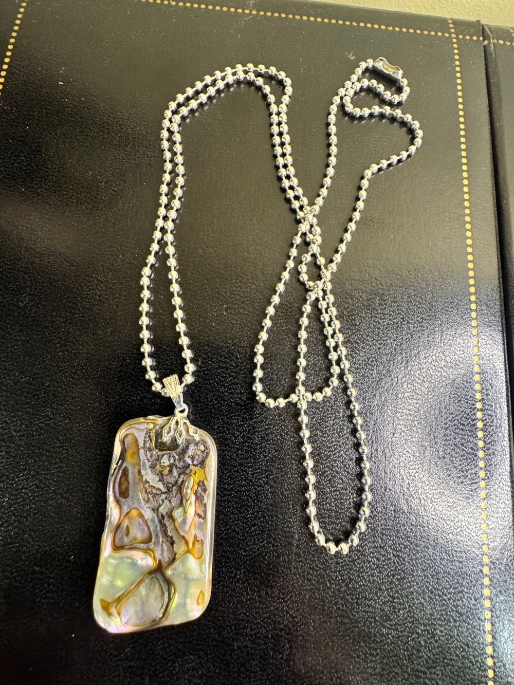 Abalone Pendant Necklace - Iridescent Green Accent